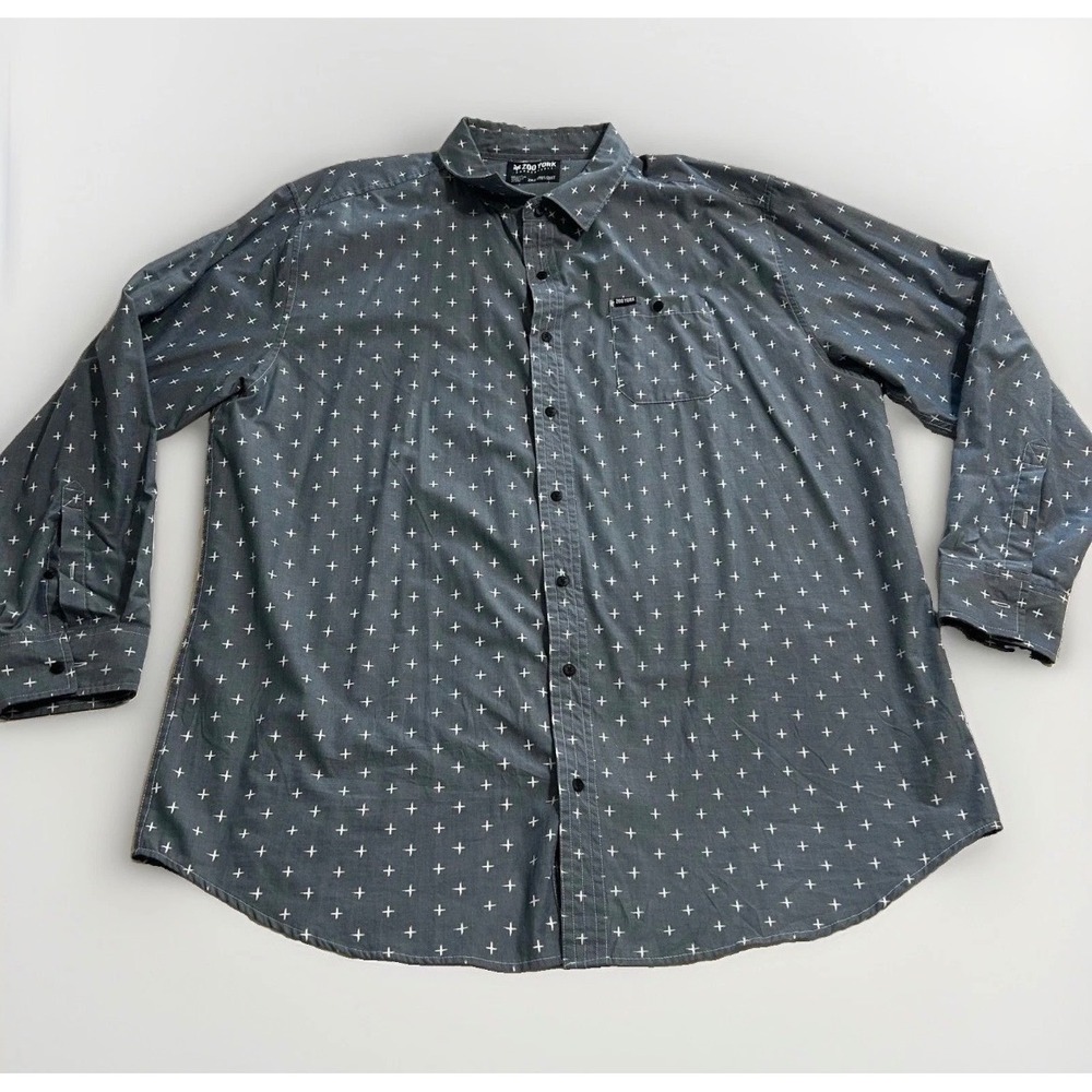 Zoo York Unbreakable Mens 2XLT Gray Cross Print Long Sleeve Button Down Shirt